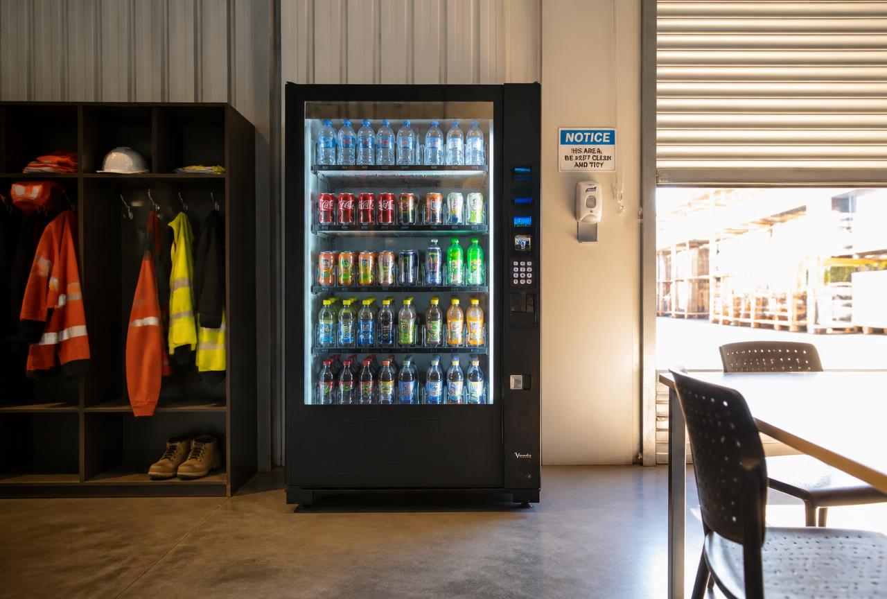 Free vending machine placed in an Australian warehouse breakroom