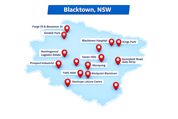 Map - Blacktown Vending Machines - Service Areas