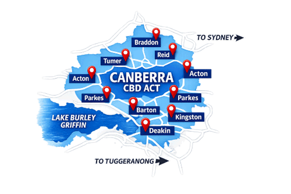 Map - Canberra CBD - vending machines service areas